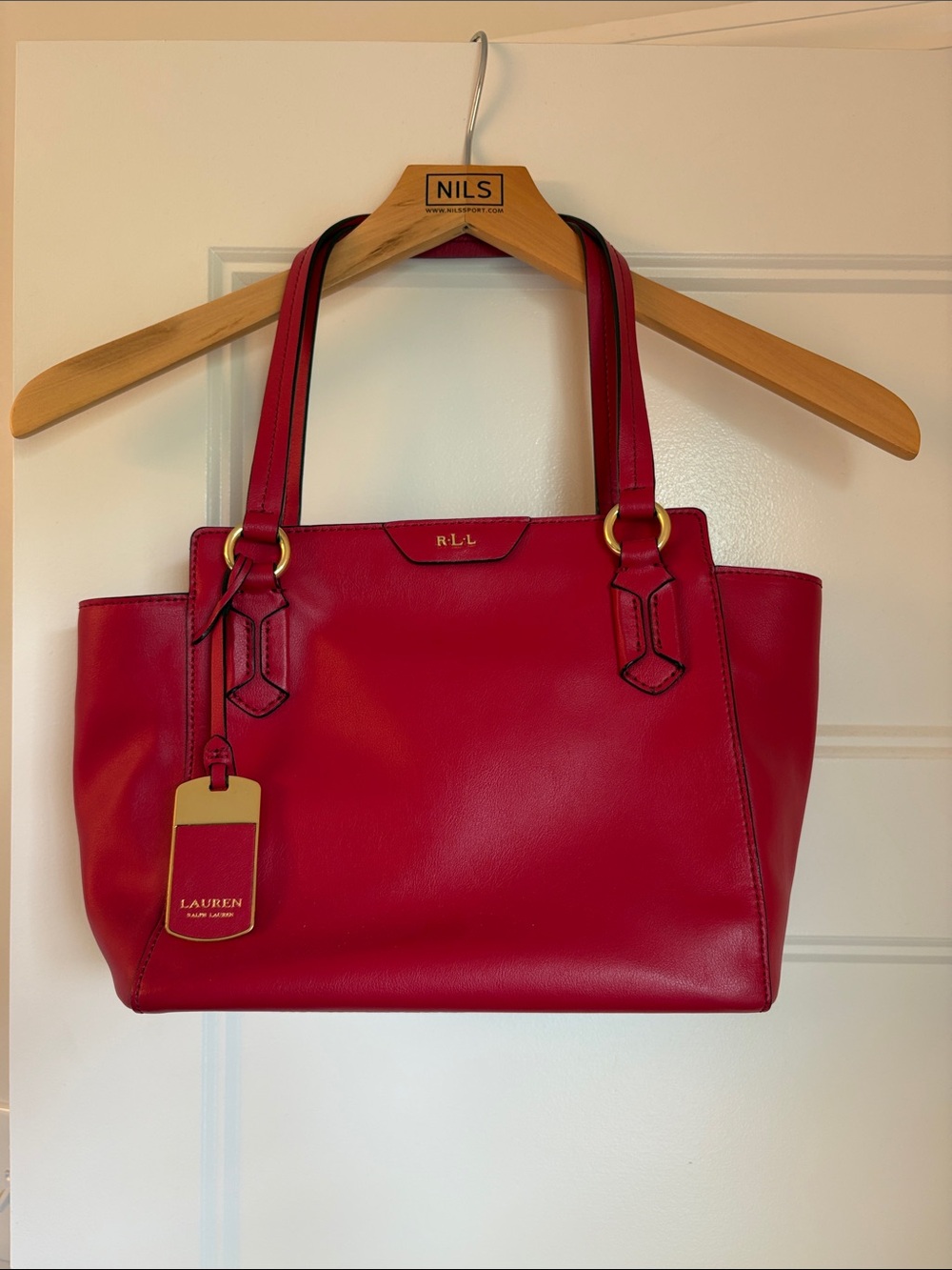 Ralph Lauren Red Leather Double-Handle Tote